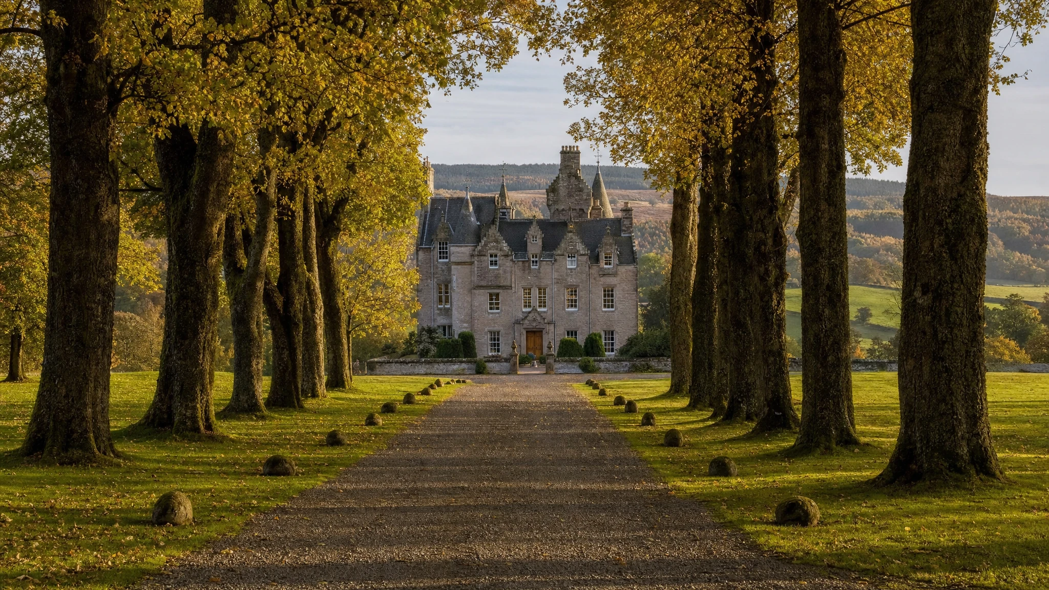 A Perthshire country house at the end of a tree-lined drive