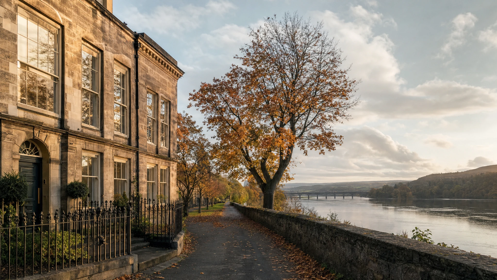 Removals from London to Perth: A Georgian townhouse in Perth beside the River Tay, autumn trees