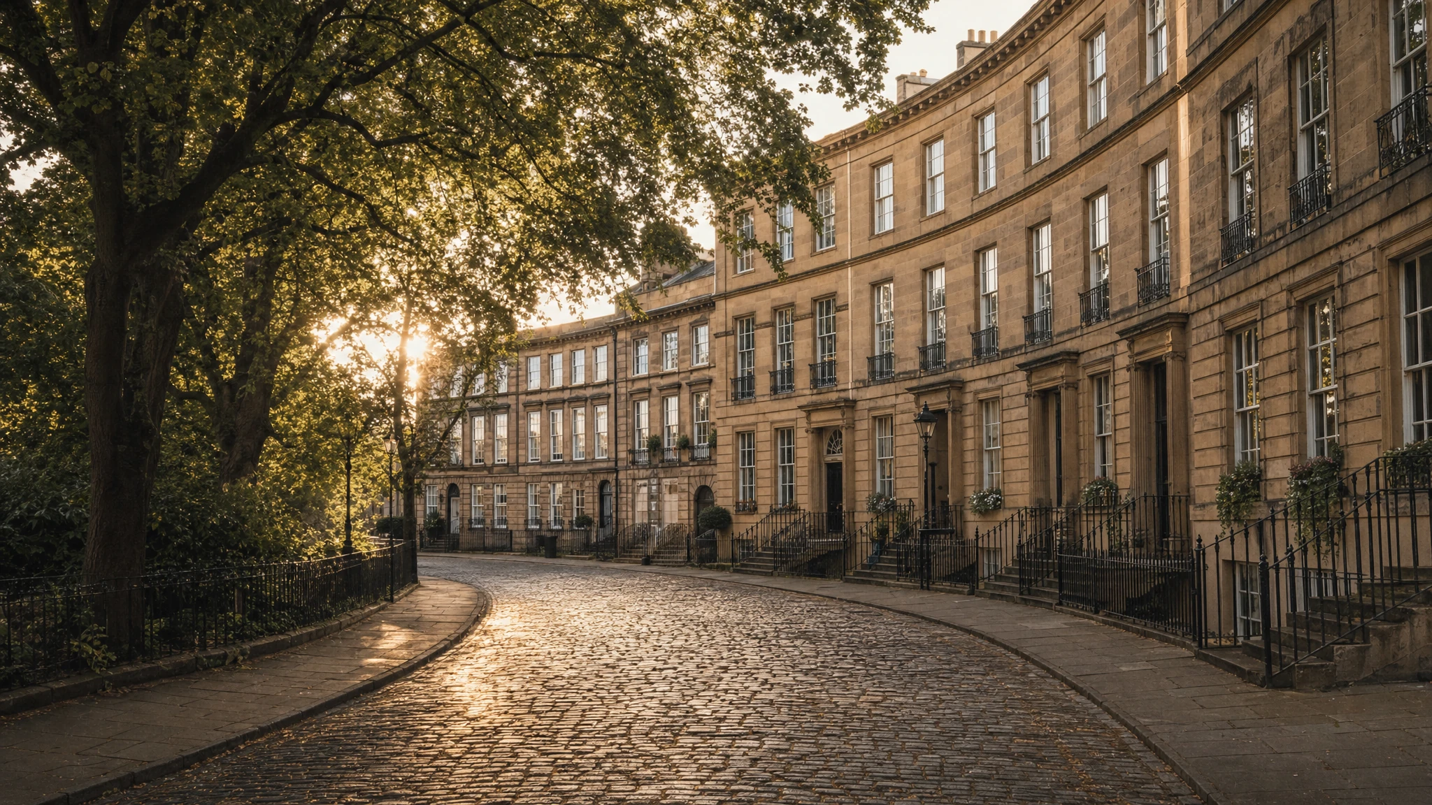 Edinburgh New Town Georgian crescent in warm light